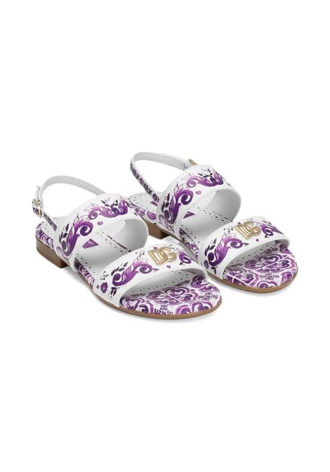 Sandali Bianchi Con Stampa Maiolica Viola DOLCE & GABBANA KIDS | D10819-A1114I03TN